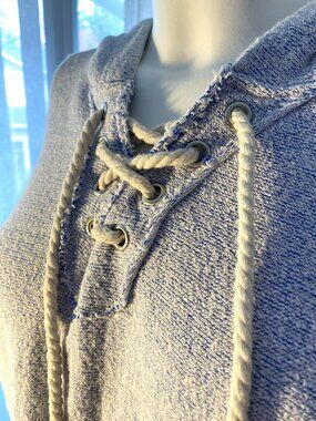 Southern Spirit Dark Blue and White Hooded Sweatshirt Lace Up Distressed Collar